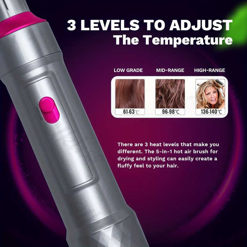 5-in-1 Hot Air Styling Brush Set – Multi-Functional Hair Dryer, Curler, Straightener, And Volumizer, Gifts For Women_voghion.com