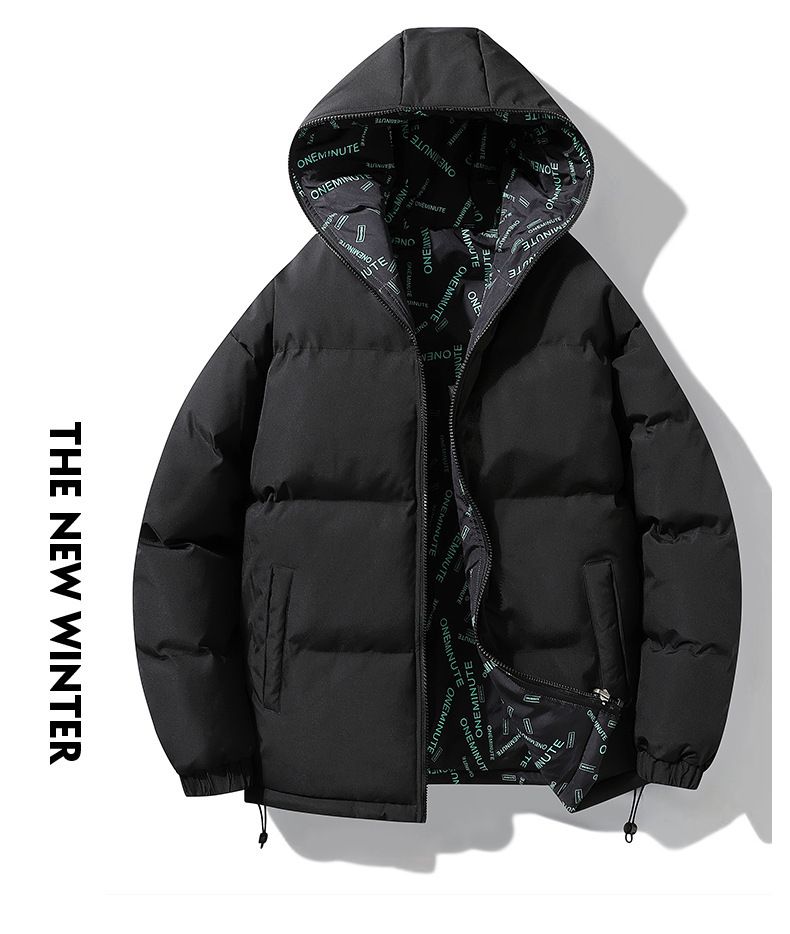 Omkeerbare winterjas met capuchon voor heren en dames - oversized pasvorm, zwaar polyester, dubbelzijdig ontwerp in zwart/wit/lichtblauw_voghion.com