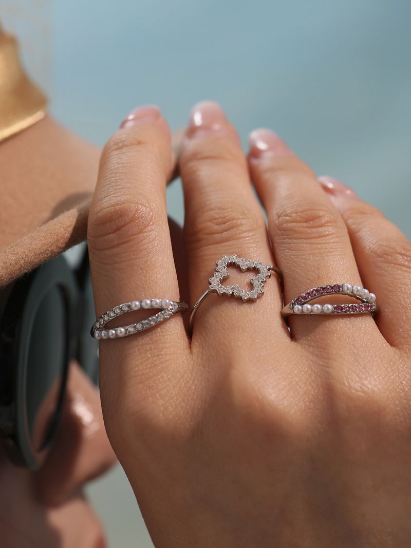 Anello geometrico a forma di cuore quadrato tempestato di diamanti con temperamento femminile, anello di apertura regolabile e braccialetto_voghion.com