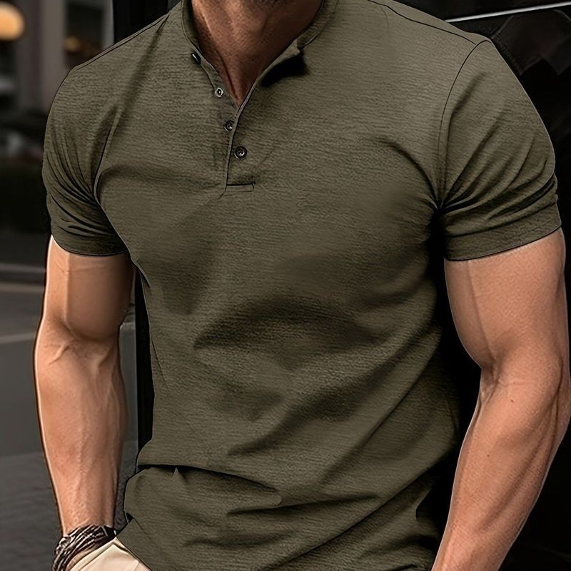 Camiseta masculina esportiva com gola Henry e botões da Amazon, mais vendida no verão de 2025, da China, grande quantidade disponível_voghion.com
