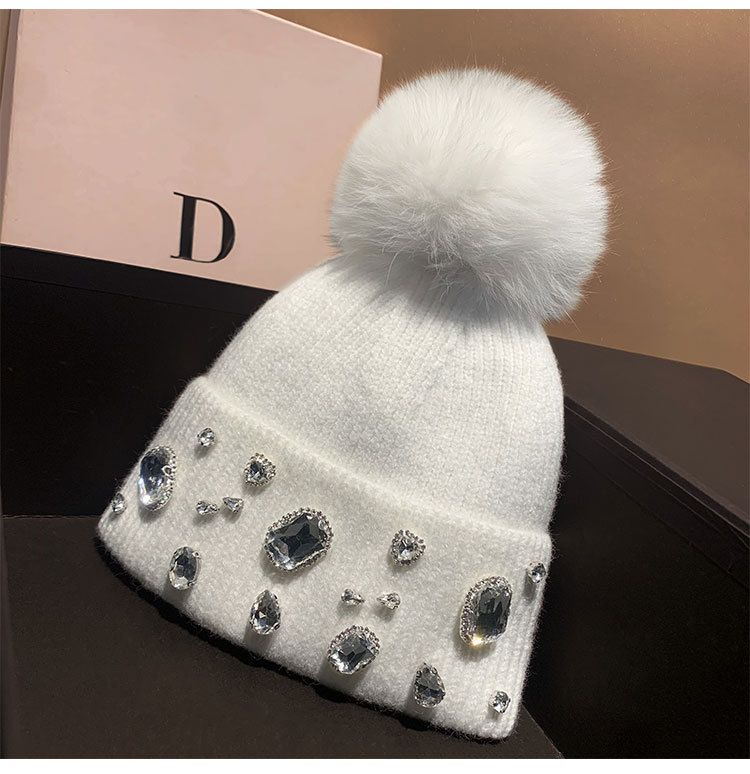 Grube damskie czapki z kryształkami, nowa dzianinowa ciepła czapka z dużymi pomponami na jesień i zimę 2025, koreański turban w stu kolorach_voghion.com