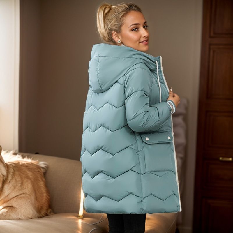 Abbigliamento invernale 2024 Nuova edizione coreana Casual da donna Cappotto in cotone spesso con cappuccio largo medio-lungo_voghion.com