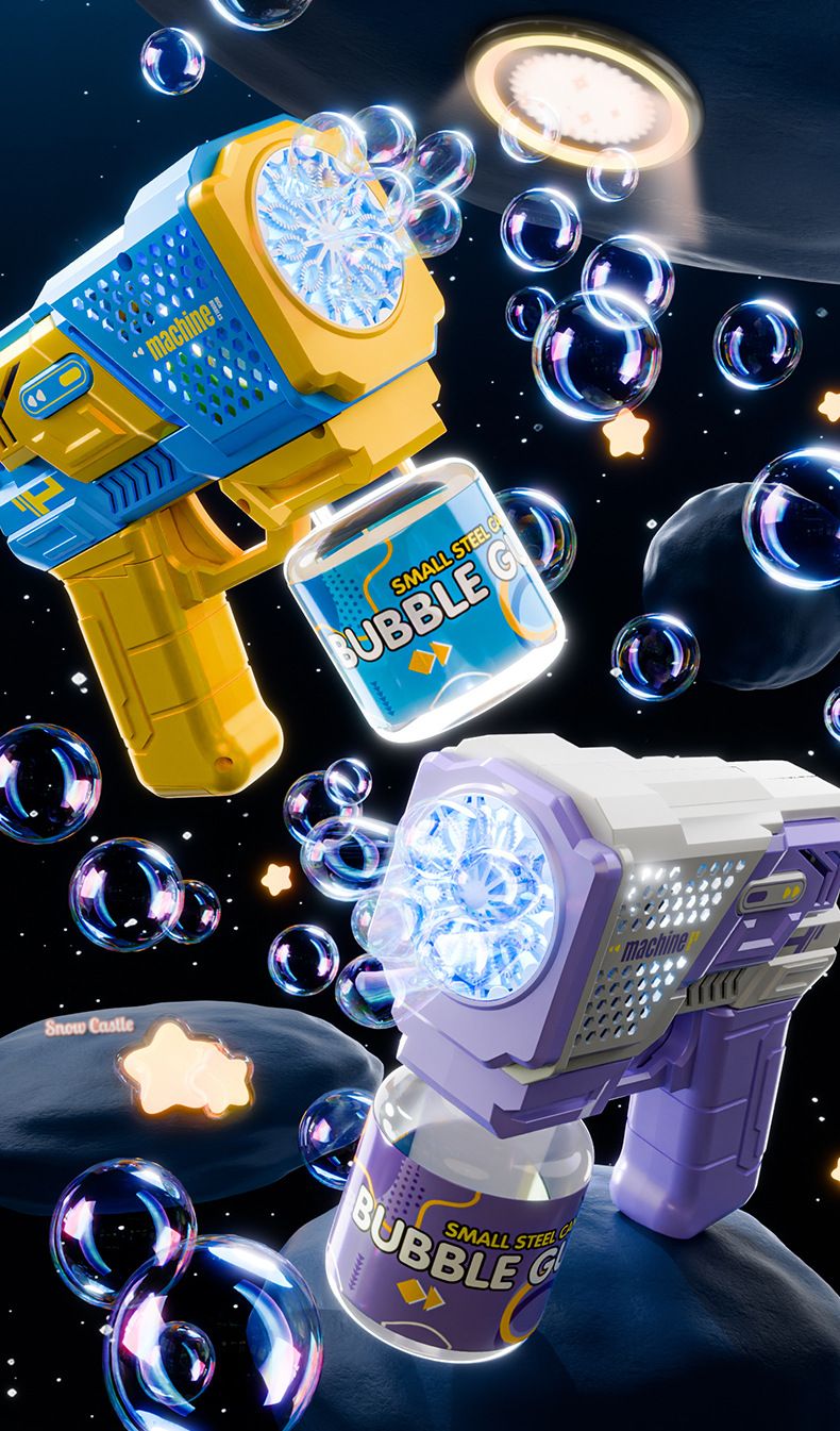 Automatisk bubbelpistol med LED-lampor - Cool elektrisk bubbelpistol för barn utomhuslek (perfekt present till pojkar och flickor)_voghion.com