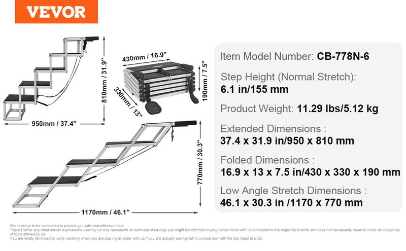 VEVOR Dog Stair for Cars 5-step Folding Dog Steps Aluminum Loads up to 150 lbs_voghion.com