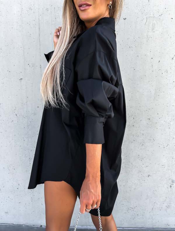Women's fashion irregular loose long sleeve lapel shirt dress_voghion.com