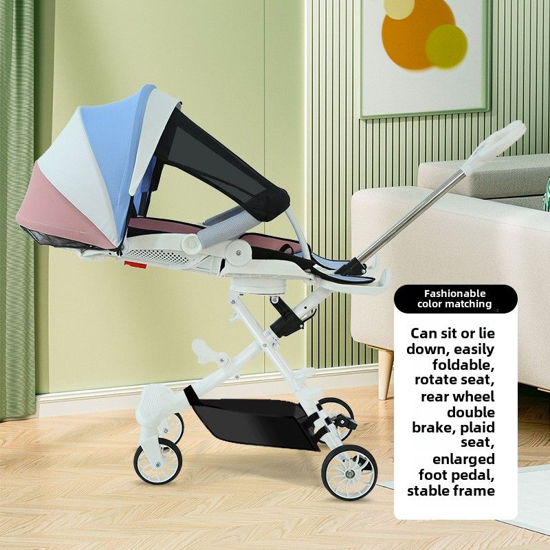 Carrito para caminar para bebés, ultraligero, plegable, para niños, altura ajustable, para sentarse y acostarse, rotación con un solo clic._voghion.com