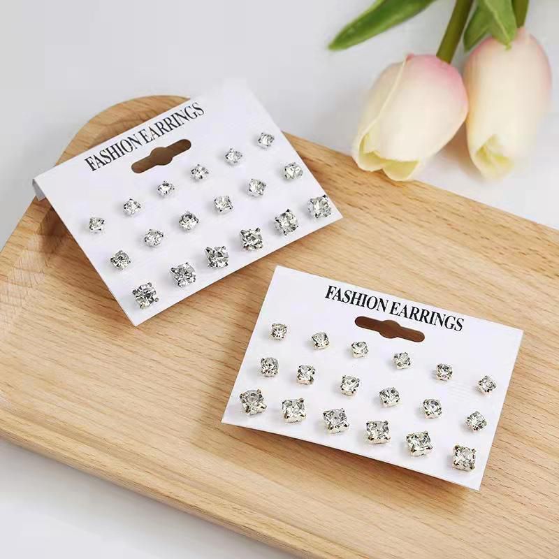9 Paare/satz Quadratische Geometrische Ohrringe Mode Einfache Mix Stud Ohrringe Set Für Frauen Neue Strass Kristall Ohrringe Schmuck_voghion.com