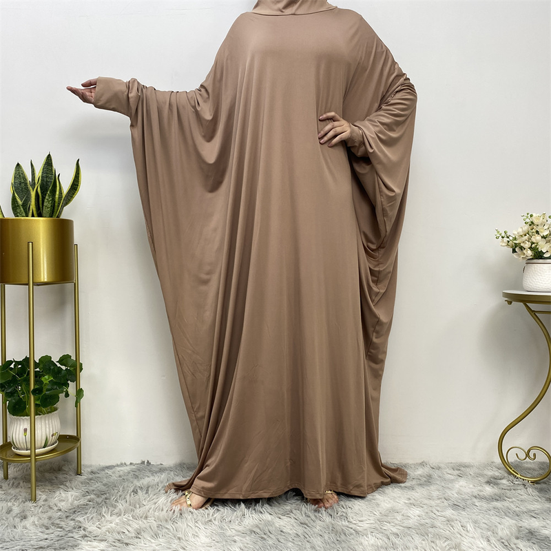 Abito da donna con maniche a pipistrello alla moda, tinta unita, moda casual_voghion.com