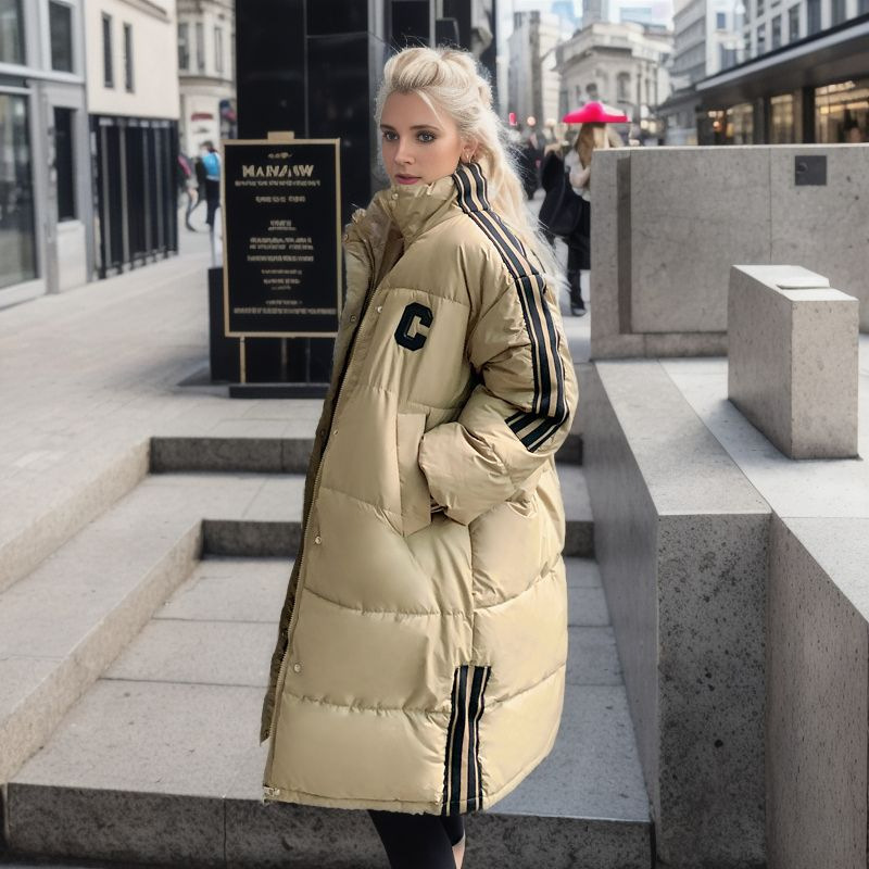 Veste longue en coton rembourré pour femme, version coréenne, chaude, manteau en coton rembourré, veste décontractée en coton rembourré_voghion.com