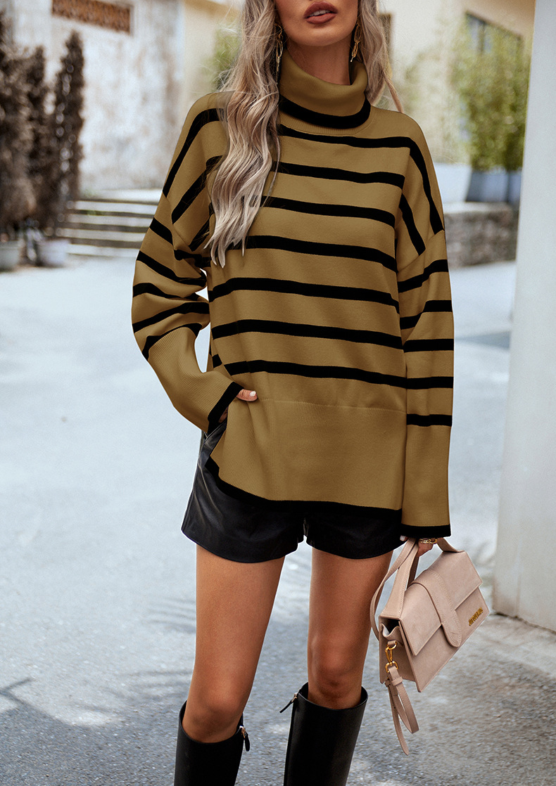 Women's striped turtleneck sweater for women_voghion.com