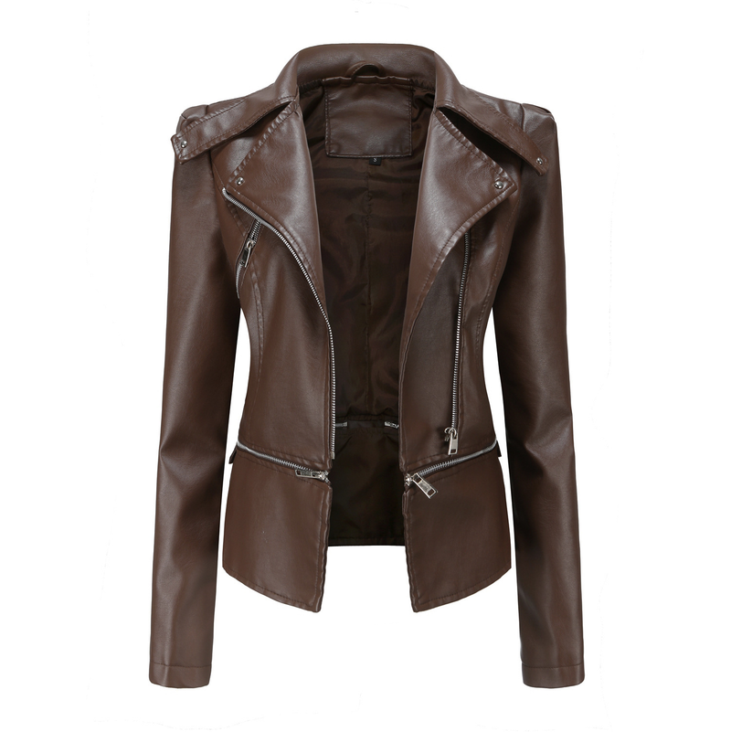 Giacca in pelle da donna con orlo staccabile, giacca casual alla moda_voghion.com