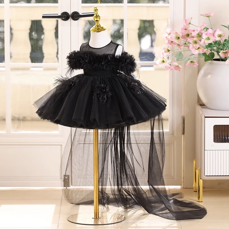 Abito da sera da ragazza di ispirazione francese - Abito da principessa nero di lusso per concerti ed eventi speciali alla moda_voghion.com