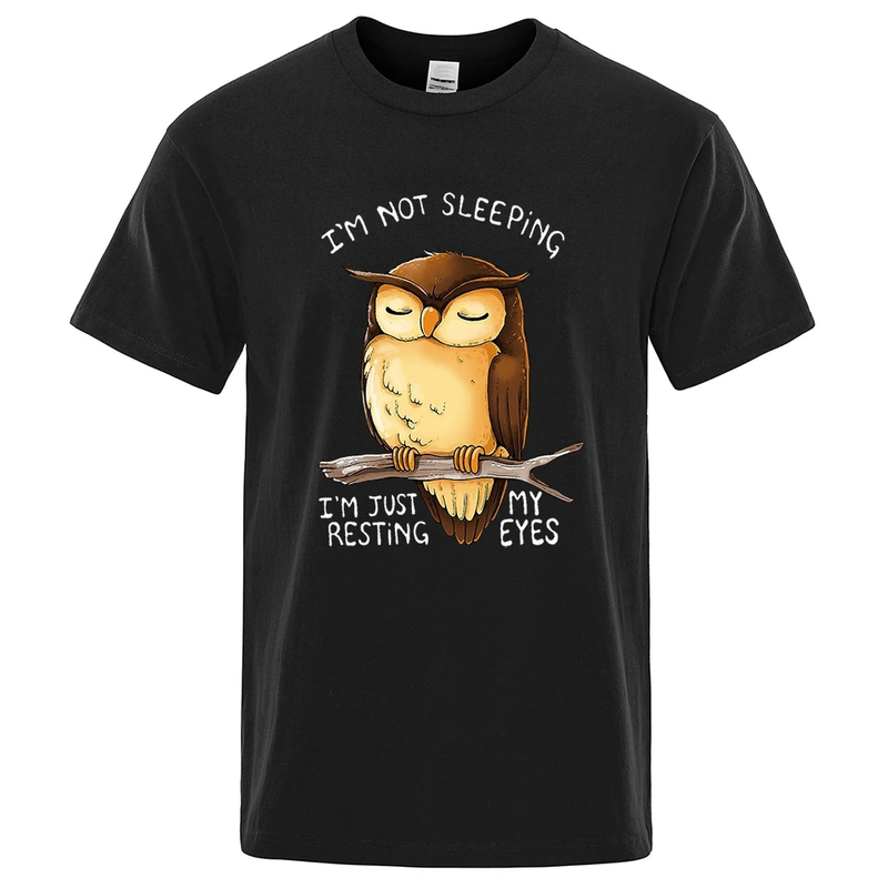 I'm Just Resting My Eyes Owl Tegneserier Print Herre Street Clothing Pustende overdimensjonerte T-skjorter Merkeoverdeler Bomull Uformelt_voghion.com