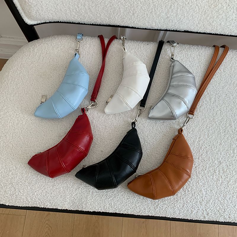 Halter Neck Coin Purse Cute Croissant Design Sense Niche Mini Shaped Crossbody Lipstick Earphone Small Bag_voghion.com