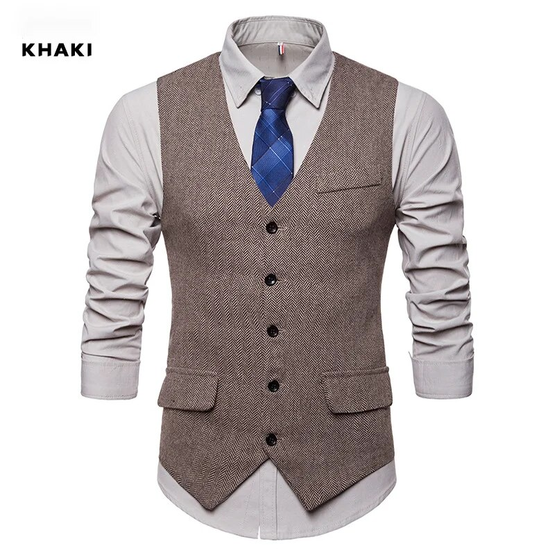 Giacca da uomo stile gilet monopetto a spina di pesce M49_voghion.com