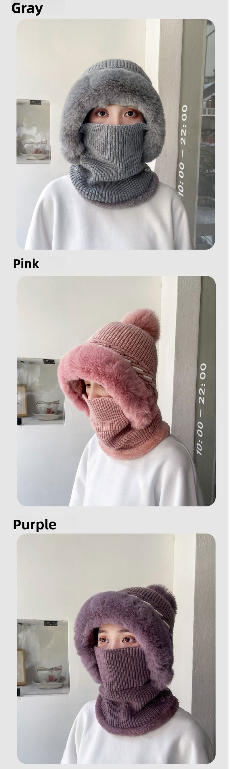 Neues Schal-Set, Farbblock, gedrehte Strickmütze mit Fleecefutter für Wärme und Nackenschutz_voghion.com