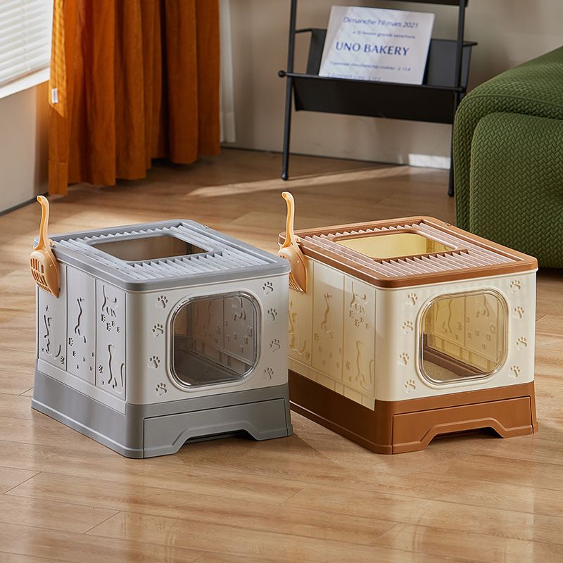 Caixa de extração superior, vaso sanitário desodorizante fechado antirrespingos, caixa de areia para gatos retrátil de grande capacidade_voghion.com