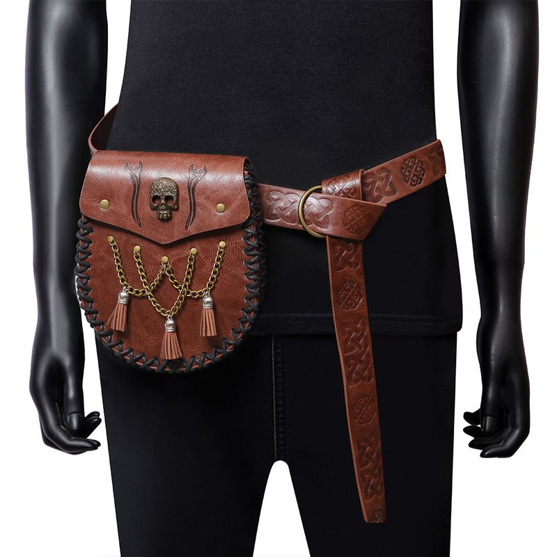 Viking Style Medieval Leather Coin Pouch – Retro Embossed Knight Belt Bag, Vintage Waist Bag for Cosplay and Outdoor Use_voghion.com