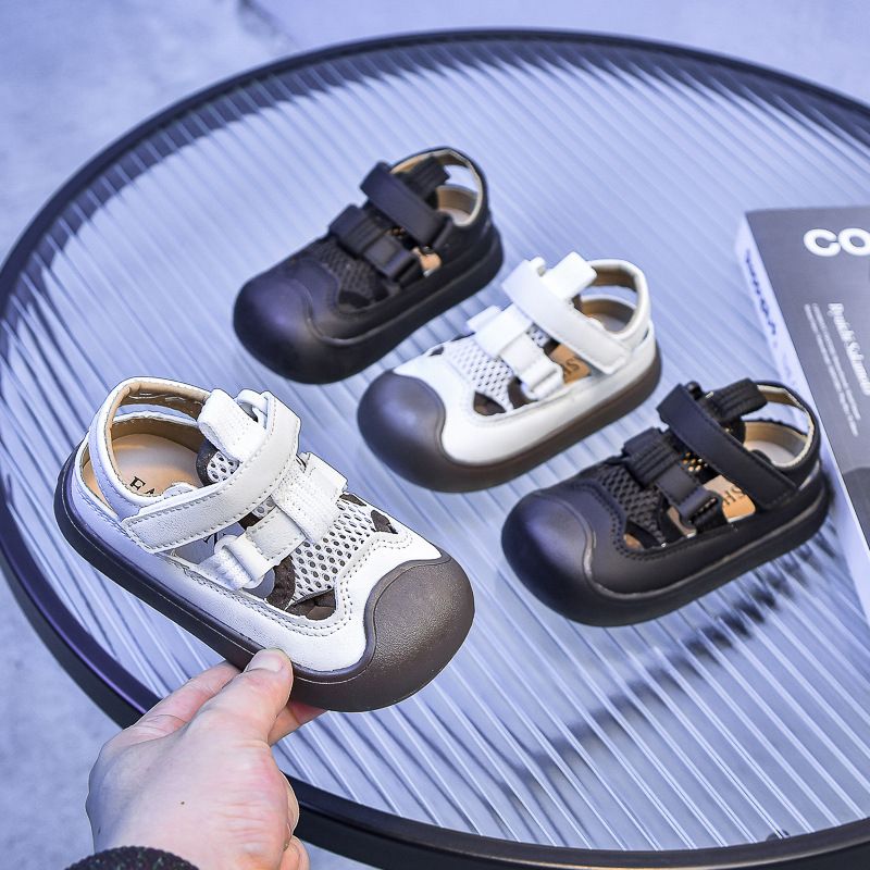 Scarpe da spiaggia con punta a pane in rete cava per bambini e bambine, sandali con suola morbida, primavera/estate 2024_voghion.com