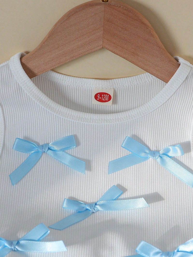 Ensemble 3 pièces pour bébé fille : gilet à nœud papillon, short bloomer vichy et mini sac – Tenue d'été douce et légère (6 mois à 3 ans, blanc)_voghion.com