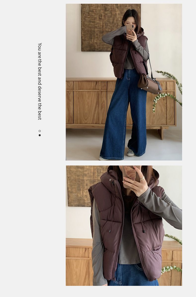 Dames Puffer Vest met Capuchon - Gewatteerde Lichtgewicht Mouwloze Jas, Oversized Casual Gilet met Ritssluiting voor Herfst/Winter (Kaki/Grijs)_voghion.com