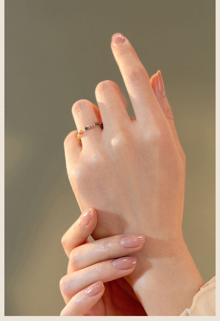 Inel ultrafin cu turmalină curcubeu de 2 mm, mărgele rotunde mici de turmalină, culoare aur 14k, inel de toamnă și iarnă_voghion.com