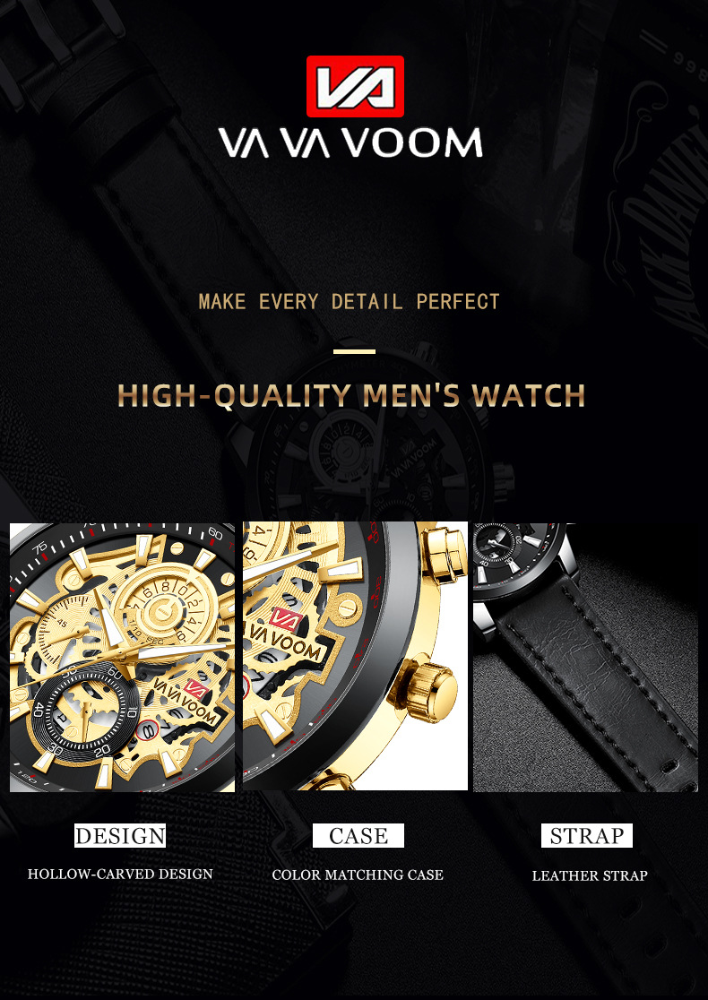 VA VOOM Black Gold daugiafunkcis sportinis švytintis vyriškas laikrodis_voghion.com