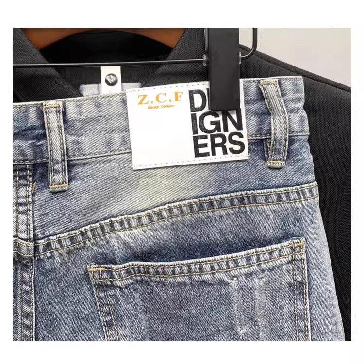 Ripped Denim For Men Summer Thin Stretch Large Size Slim Straight Youth Five-Point Mid-Length Casual Shorts_voghion.com