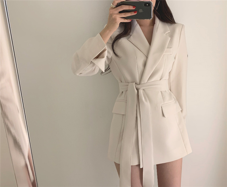 Naisten retro Hong Kong -tyylinen korealaistyylinen vyötäröllä kiristävä nauhallinen temperamenttipuku takki naisten trendi_voghion.com