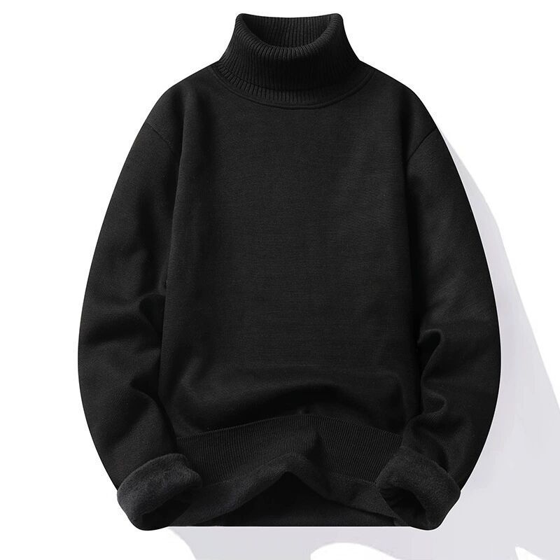 Einfarbiger Herbst- und Lockerer Strickpullover mit hohem Halsausschnitt für Männer im Winter, Herren-Basispullover, High-End-Pullover_voghion.com