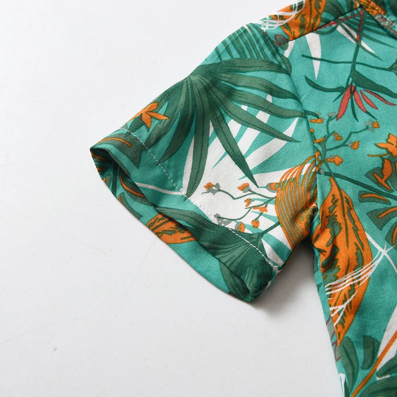 Lasten monivärinen havaijilainen paita, trendikäs neuletakki, rantahiustyyli, loma, lyhythihainen, kukkakuvioinen toppi, rento takki_voghion.com