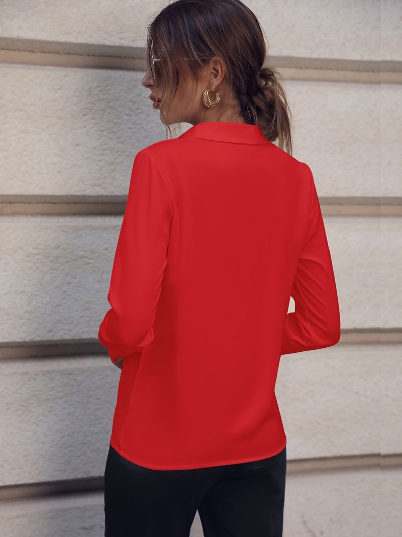 Abbigliamento da donna Camicia da donna Camicia versatile semplice in tinta unita Camicia a maniche lunghe di media lunghezza Camicia di grandi dimensioni_voghion.com