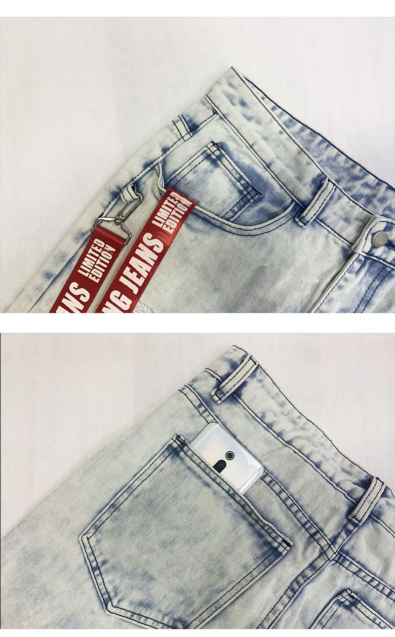 Jean avec ruban en tissu autocollant, avec pieds cassés, fermeture éclair, vêtements Slim pour hommes, à la mode, 2021_voghion.com
