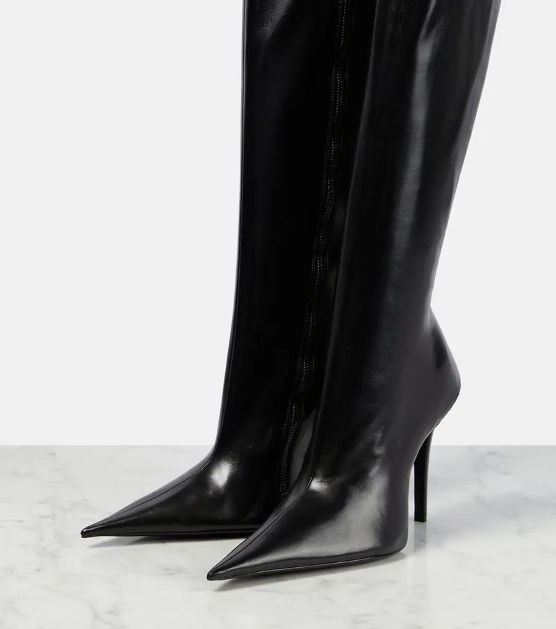 New Style Stiletto Heel Pointed Toe Shaped Back Side Zipper Knee-High Plus Size Women's Boots_voghion.com