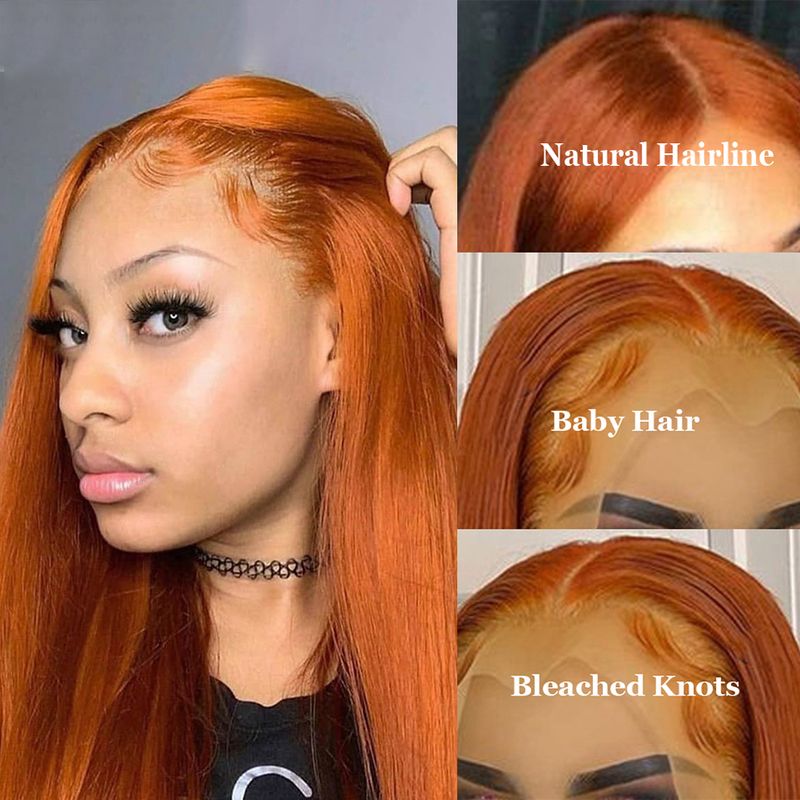 hot selling 13x4 Orange Ginger Front Wigs For Women 13x6 Hd Glueless Straight Lace Frontal 4x4 Closure Human Hair Wig_voghion.com