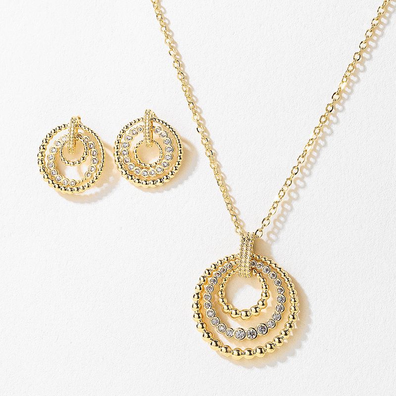 Damen-Schmuckset, Persönlichkeit, Retro, geometrisch, rund, Schmuckset, exquisites Temperament, Mikro-Intarsien-Zirkon, dreiteiliges Set_voghion.com