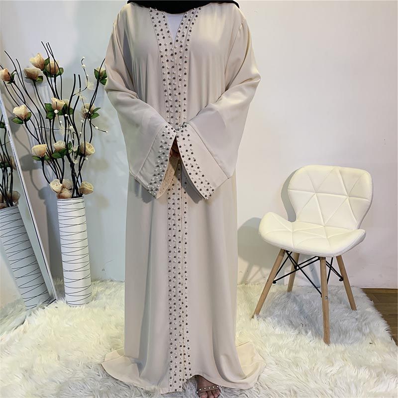 Neueste muslimische Abayas für Frauen islamische Mode Perlen Kimono Robe bescheidenes Kleid lange elegante Strickjacken Kleidung vorne offen Abaya_voghion.com