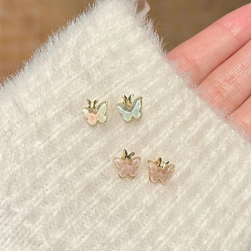 Twin Butterfly Simple Niche Style Sweet Set Ear Piercing Small Fairy New Earrings_voghion.com