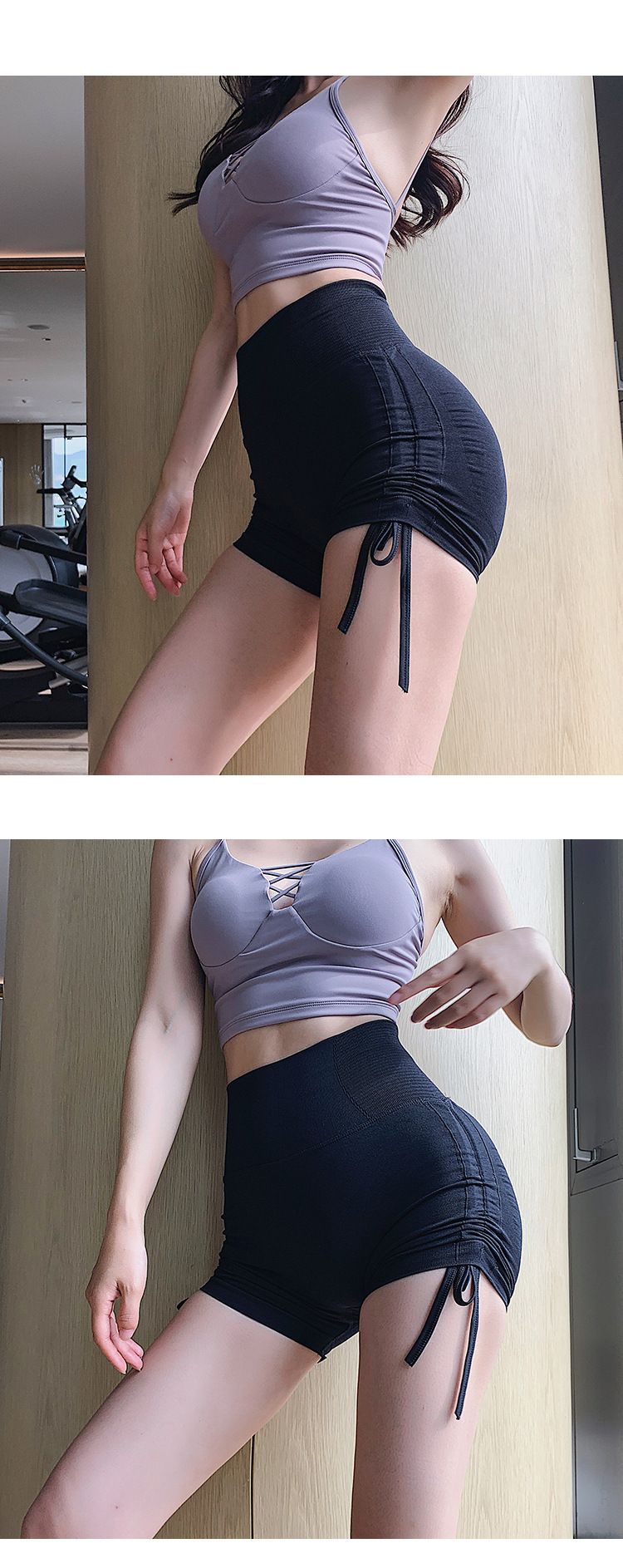 pantaloncini da yoga a tre punti con lacci, pantaloncini da fitness sexy con coulisse a vita alta per il sollevamento dei fianchi e per il fitness attillati per le donne_voghion.com