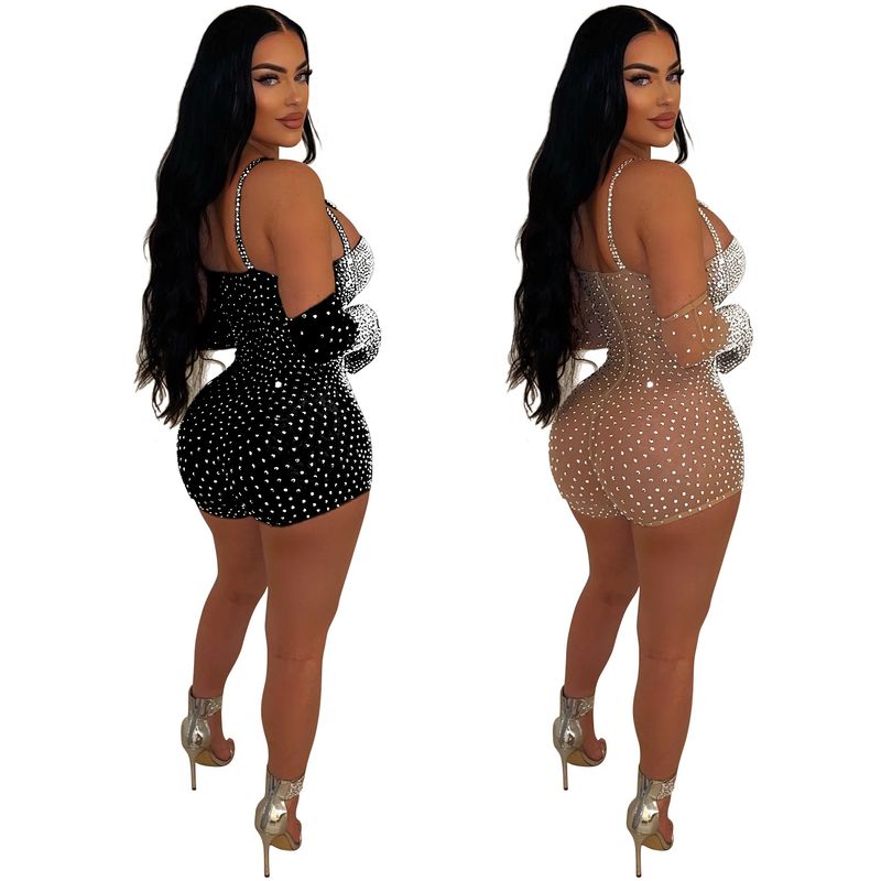 Women's Clothing Fashion women's solid color gauze press drill through shorts jumpsuit_voghion.com