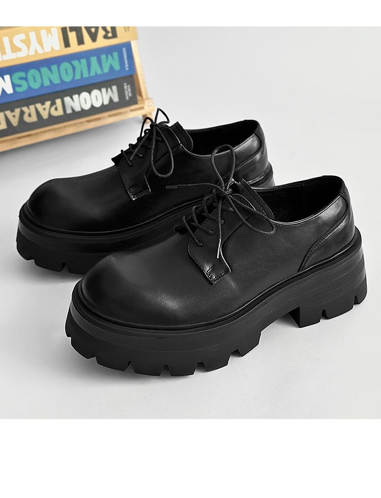 Zhang Jie Derby-Schuhe im gleichen Stil mit dicker Sohle und größerer Höhe für Herren, trendig, schick, britischer Friseur, runde Zehenpartie, Leder, formell_voghion.com