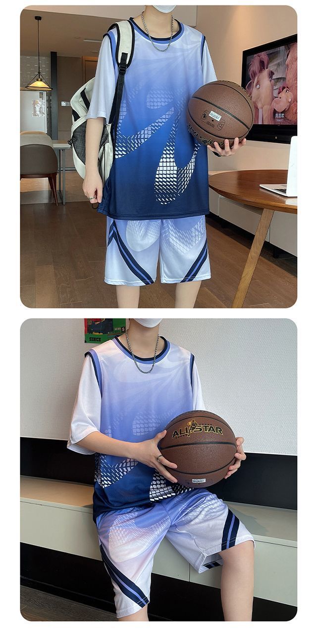 Summer New Quick-Dry Ice Silk Short Sleeve Sports Set Vest Shorts Casual Running Cool Student Basketball Wear_voghion.com