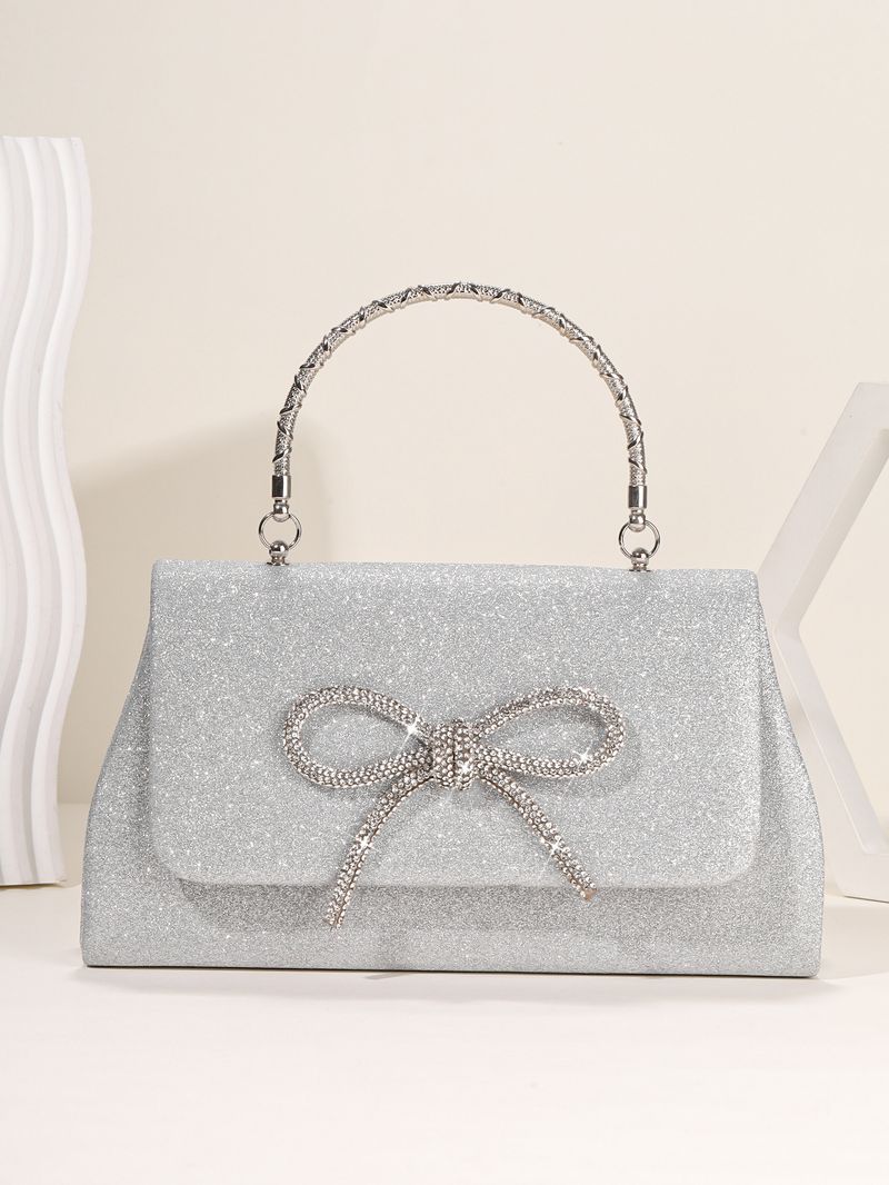 Nuova borsa a mano con fiocco tempestato di diamanti e glitter in polvere, borsa da donna per banchetti alla moda e semplice_voghion.com