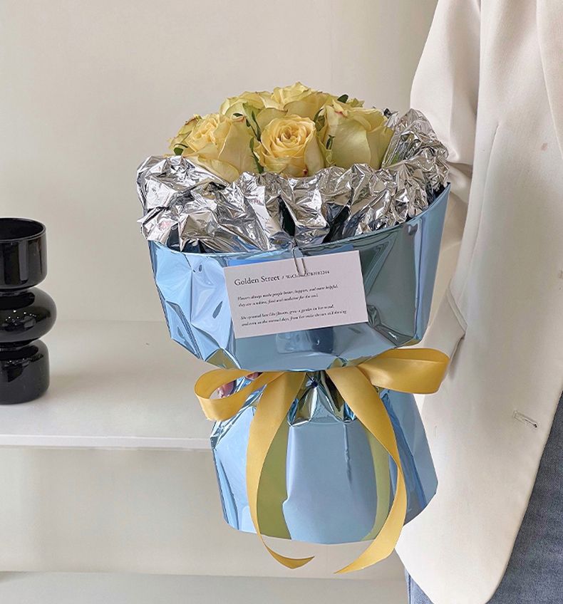 20 Blatt/Set Spiegel-wasserdichtes Blumen-Geschenkpapier, Blumenstrauß-Verpackungspapier für Verlobung, Hochzeit, DIY-Bastelgeschenk, 58 x 58 cm_voghion.com