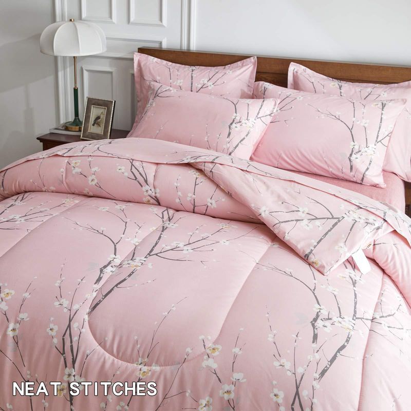 Pembe Erik Çiçeği Nevresim Takımı - Yorgan Kılıfı ve Yastık Kılıflı, Yumuşak Polyester Kapitone Yorgan - Romantik ve Yumuşak Ev Dekorasyonu_voghion.com