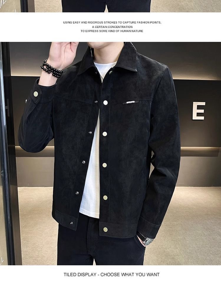 "Men's Suede-Look Jacket - -Inspired Slim Fit Casual Coat With Notch Lapel & Side Pockets (Brown/Black, M-3XL)"_voghion.com