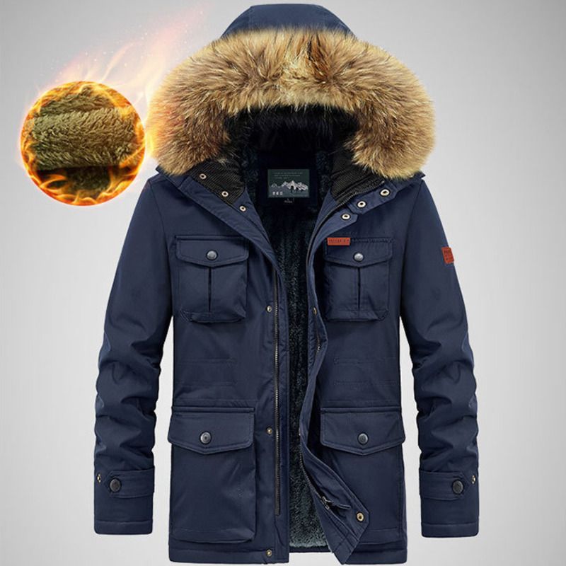 Giacca invernale nuova con fodera in pile, cappotto in cotone con cappuccio di media lunghezza, casual da uomo, per ragazzi, spesso_voghion.com