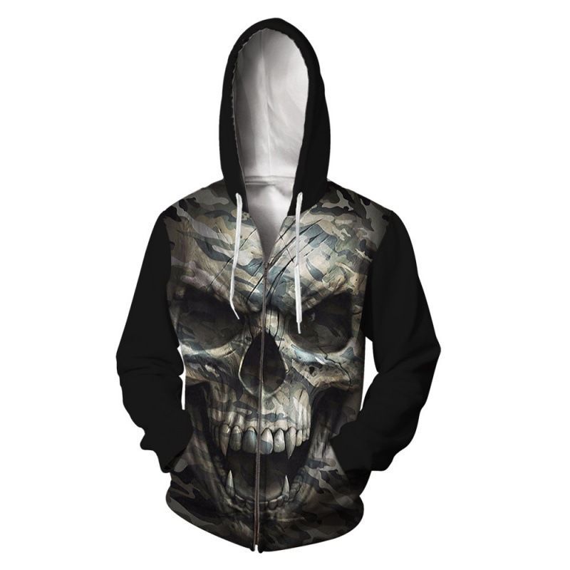 Felpa con cappuccio da uomo con stampa digitale 3D e teschio di Halloween con cerniera_voghion.com