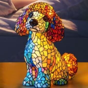 New Dog Series Resin Ornaments LED Night Light Art Animal Statue Creative Home Desktop Decoration_voghion.com