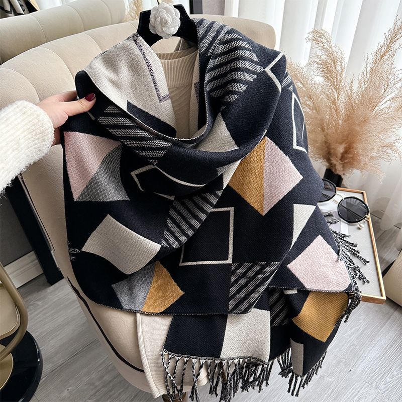 cashmere per uomo donna autunno inverno 2024, nuovo scialle grande color blocking versione coreana a doppio uso,_voghion.com